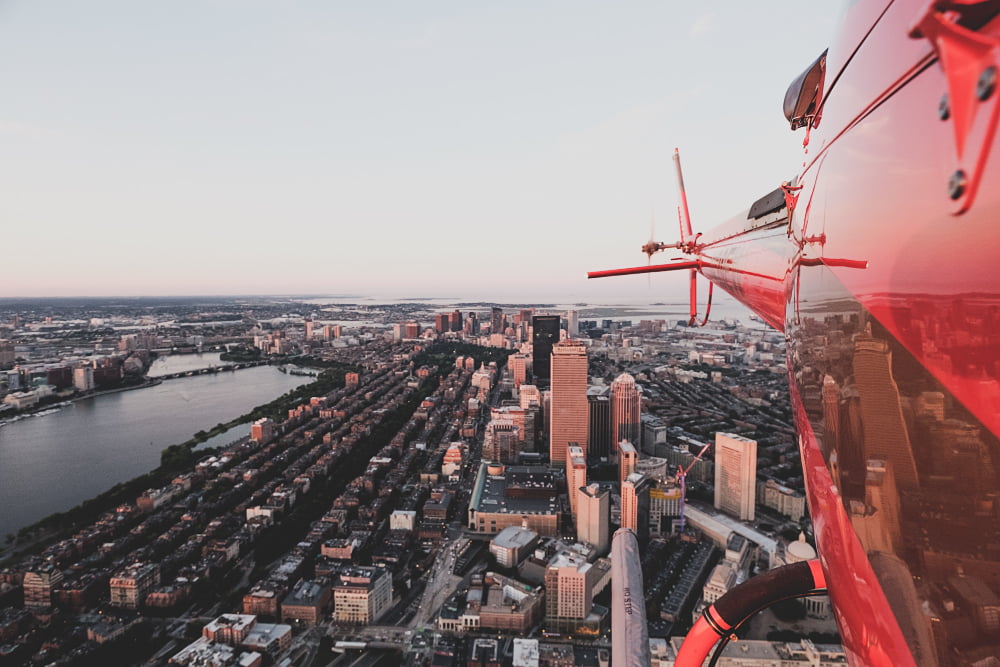 beautiful urban city shot from helicopter 1