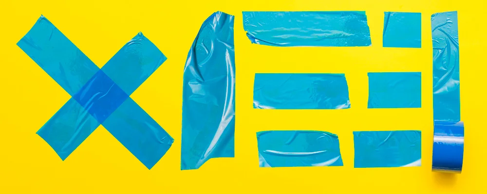 Para que serve a fita adesiva dupla face? 1 blue tape yellow background